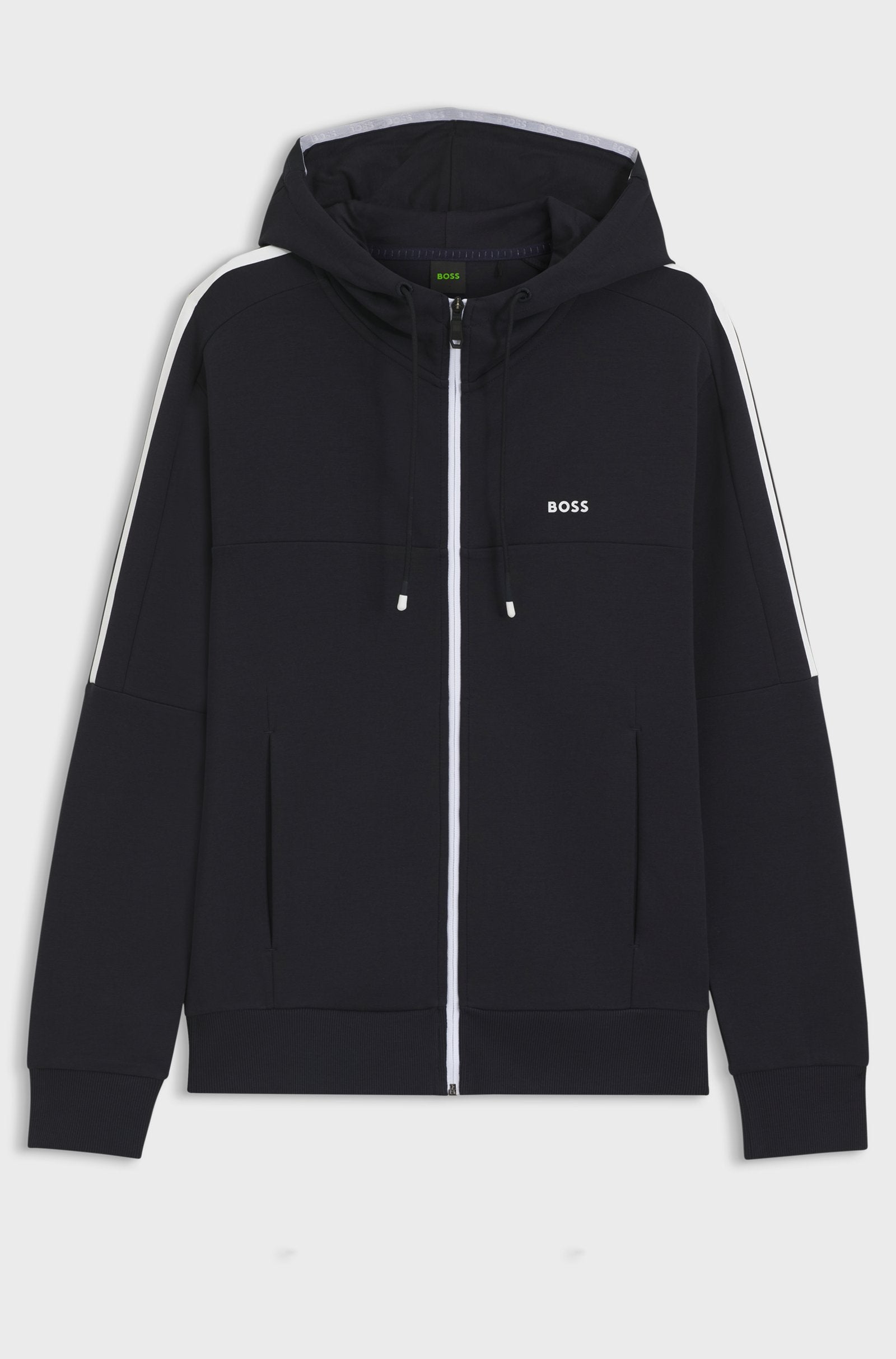 Hugo Boss Sudadera con capucha y cremallera en algodón elástico con aplique de raya