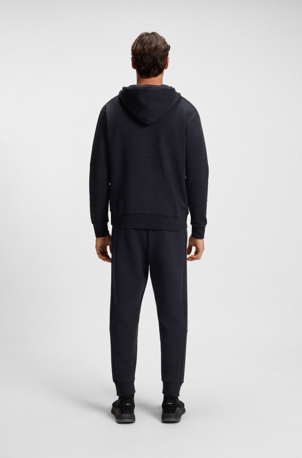 Hugo Boss Zip-Up Hoodie in Stretch Cotton with Stripe Appliqué 