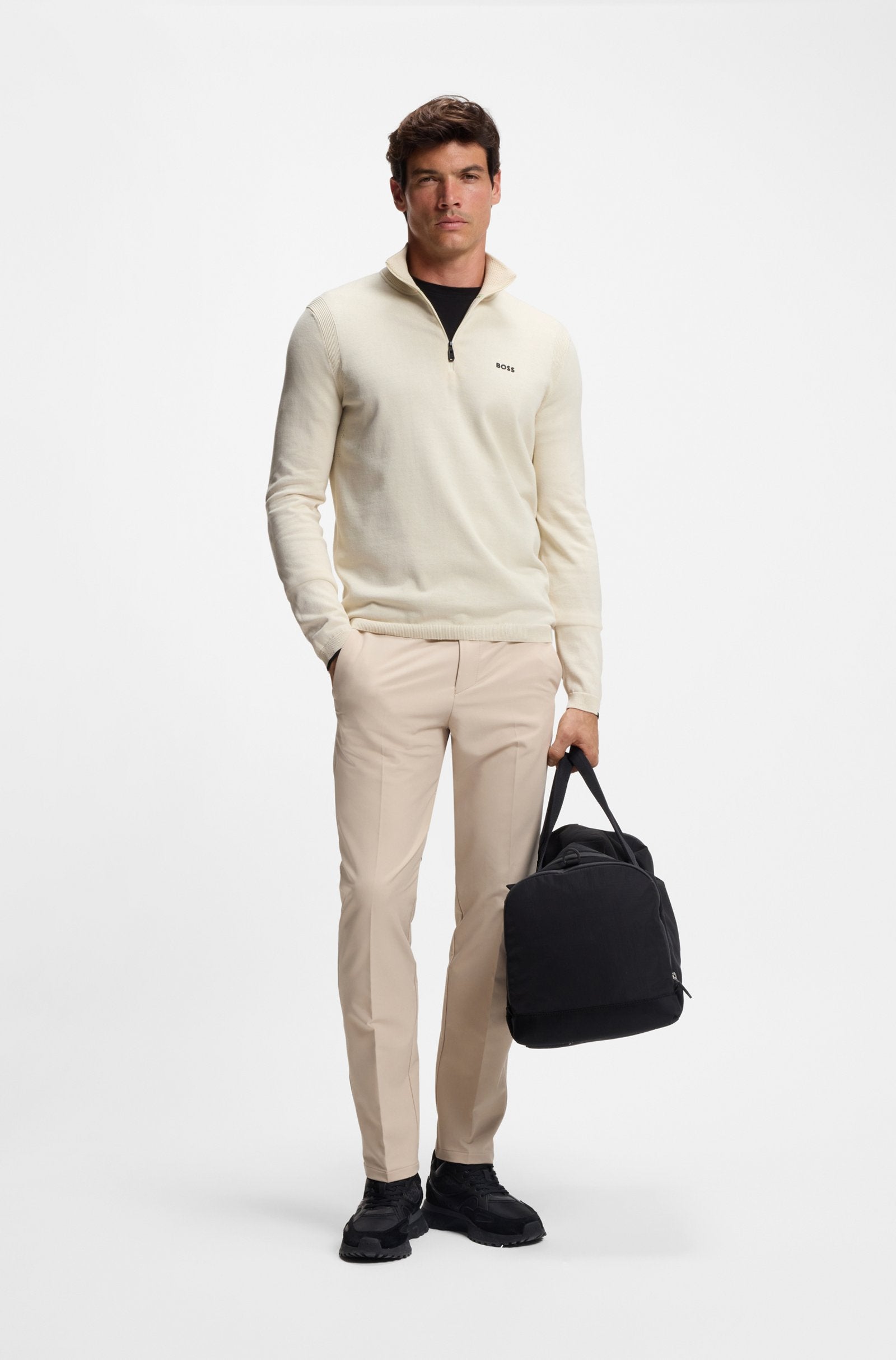 Hugo Boss Jersey de algodón con cuello con cremallera y logo estampado