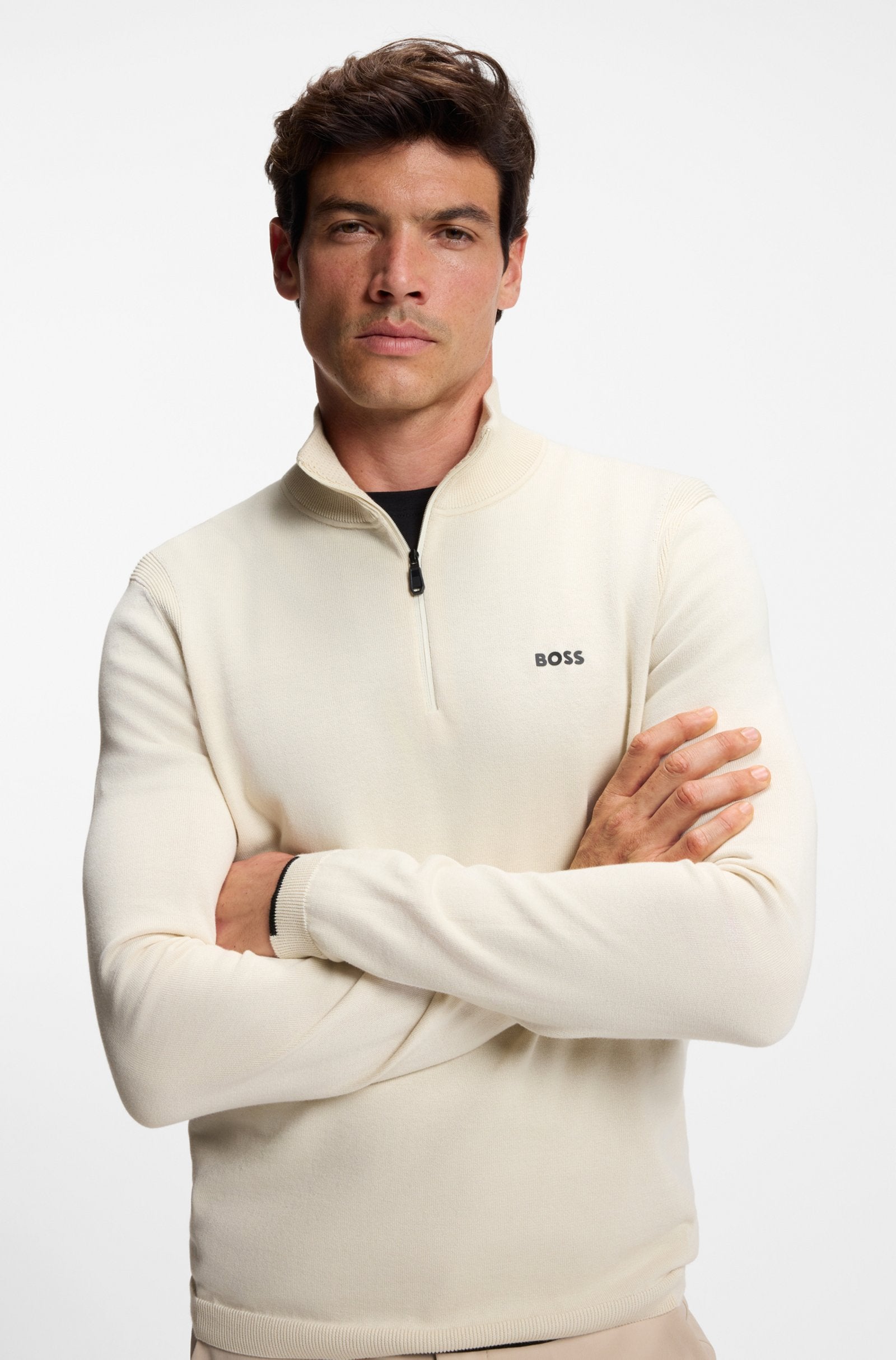 Hugo Boss Jersey de algodón con cuello con cremallera y logo estampado