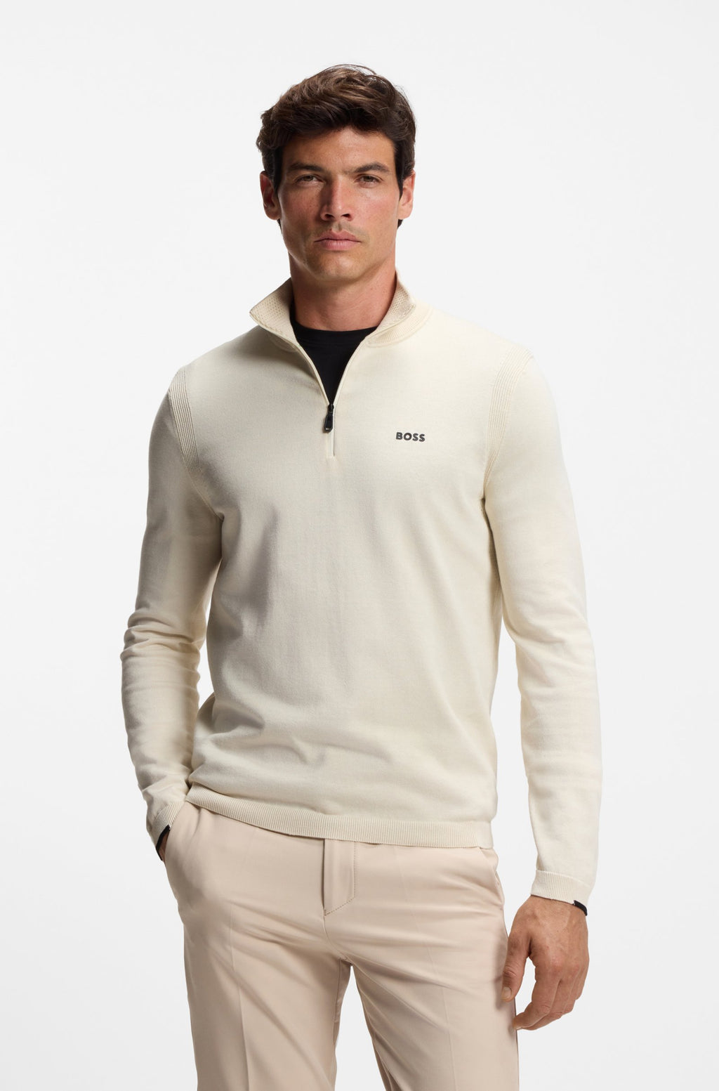 Hugo Boss Jersey de algodón con cuello con cremallera y logo estampado